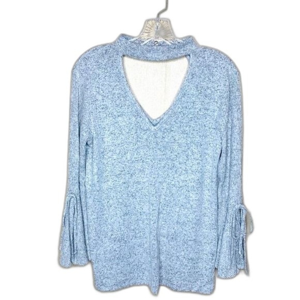 B-Wear Knit Top Womens Gray Choker Neck Bell Sleeve Tie Detail Size M